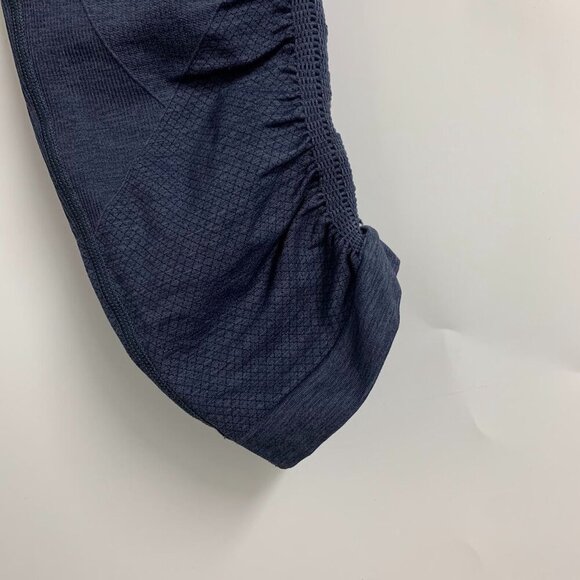 Lululemon In The Flow Crop Ruched Navy Blue Heathered Perforated Leggings Size 4 - Picture 5 of 11